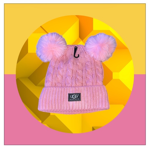 UGG Accessories - UGG Light Pink Cable Knit Beanie with Pom Poms